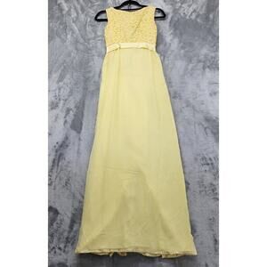 Vintage 60s Gown Size‎ XXS Yellow Crochet Flowers Bow Sleeveless Low Back Formal